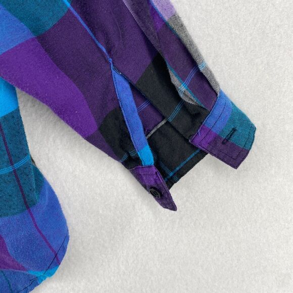 NO STRINGS ATTACHED Shirt Womens S Plaid Button Front Long Sleeve Blue Vtg 80s - Picture 7 of 12